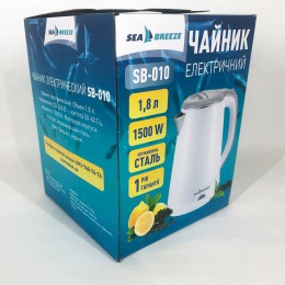 Електрочайник SeaBreeze SB-010 / 1,8 Л / Металевий, чайник дисковий, електронний чайник