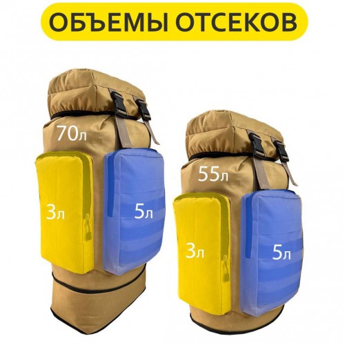 Армійський рюкзак тактичний 70 л Водонепроникний туристичний рюкзак. Колір: койот