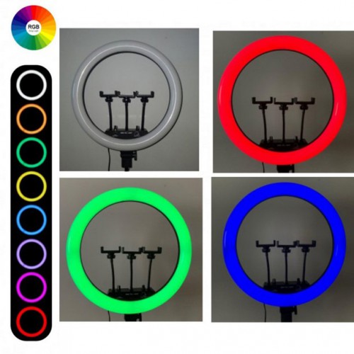 Кільцева LED лампа RGB MJ45 Ring 45 см комплектація адаптер із вбудованим кабелем, тримачі для телефону, пульт