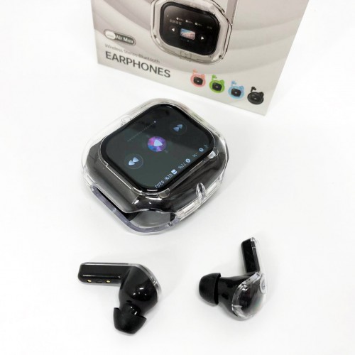 Бездротові вакуумні навушники TWS з дисплеєм LED, вологозахист IPx4 Bluetooth 5.4 з кейсом. Колір: чорний