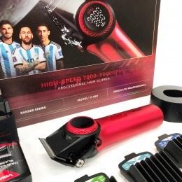 Професійна машинка для стрижки волосся VGR V-001 RED з дисплеєм 9000 об та 10 насадками (1,5-24 мм)
