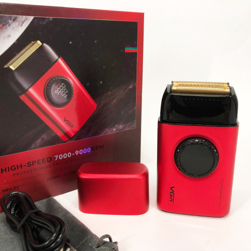 Електробритва VGR V-378 RED шейвер, подвійне лезо + триммер, регулювання потужності 7000-9000 RPM
