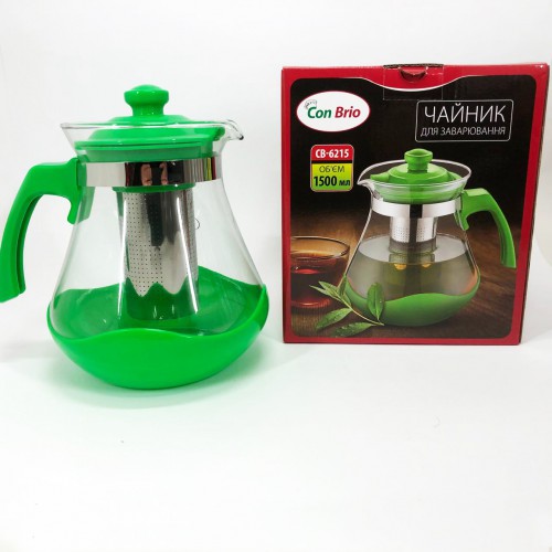 Чайник заварювальний Con Brio Green CB-6215 1,5 л, Чайник самовар скляний. Колір: зелений