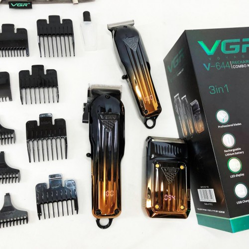Комплект VGR 3 в 1 V-644 акумуляторна машинка для стрижки, триммер та електробритва шейвер
