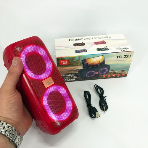 Портативна колонка TG333 2x5W з RGB підсвічуванням, бездротова колонка портативна потужна. Колір: червоний