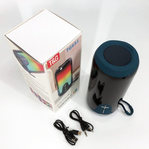 Bluetooth-колонка TG651 з RGB ПІДСВІТКОМ, акумуляторна колонка для музики, для вечірки. Колір: синій
