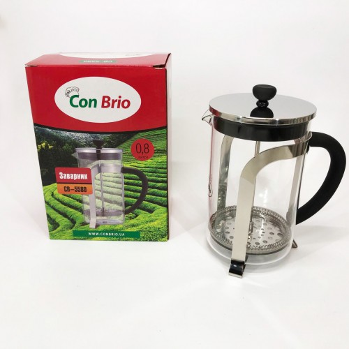 Френч-прес Con Brio CB-5580 0.8 л, Стильний скляний чайник для заварювання, Заварний скляний чайник