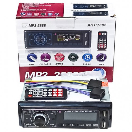 Автомагнітола MP3 3888 ISO 1DIN FM тюнер 4х50W сенсорний дисплей чорний, Bluetooth bluetooth магнітола