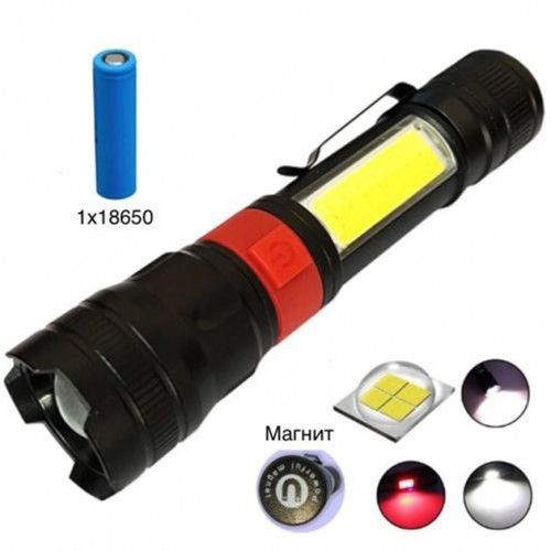 Ліхтар ручний акумуляторний PL-826-P70-COB(white+red), Портативний точковий ліхтар, Похідний ліхтарик