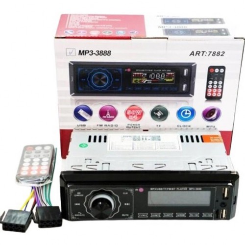 Автомагнітола MP3 3888 ISO 1DIN FM тюнер 4х50W сенсорний дисплей чорний, Bluetooth bluetooth магнітола