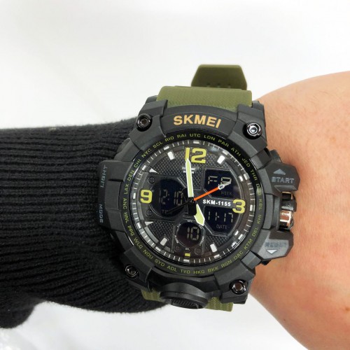 Годинник наручний чоловічий SKMEI 1155BAG, годинник тактичний протиударний, армійський годинник. Колір: зелений