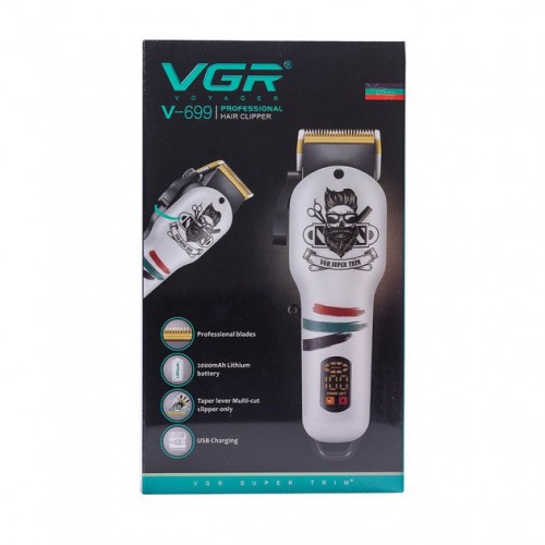 Машинка для стрижки волосся та бороди професійна VGR V-699 з насадками та LED дисплеєм. Колір: чорний