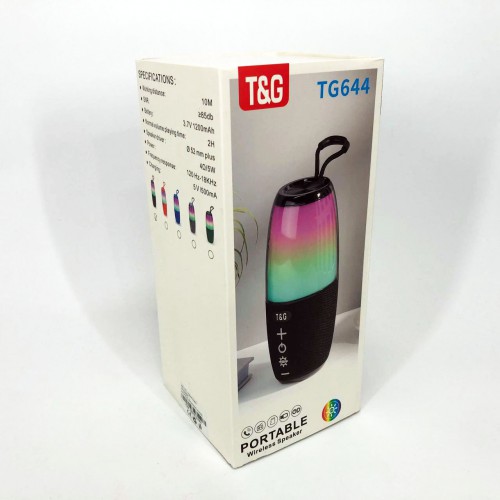 Портативна колонка TG644 5W з RGB підсвічуванням та ремінцем, блютуз колонка з акумулятором. Колір: чорний