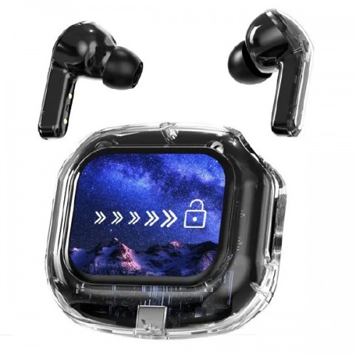 Бездротові вакуумні навушники TWS з дисплеєм LED, вологозахист IPx4 Bluetooth 5.4 з кейсом. Колір: чорний