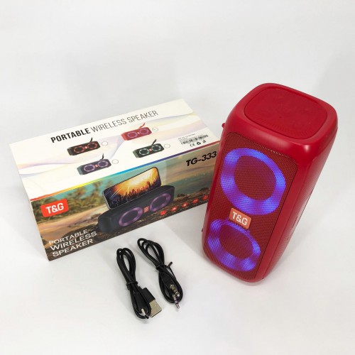 Портативна колонка TG333 2x5W з RGB підсвічуванням, бездротова колонка портативна потужна. Колір: червоний