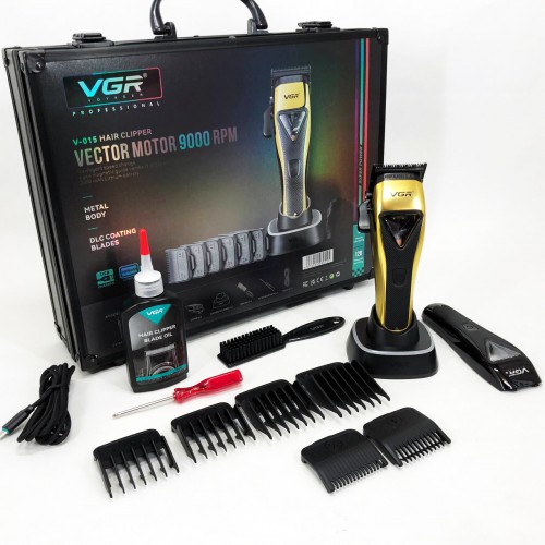 Машинка для стрижки VGR V-015 акумуляторна бездротова професійна 6 насадок