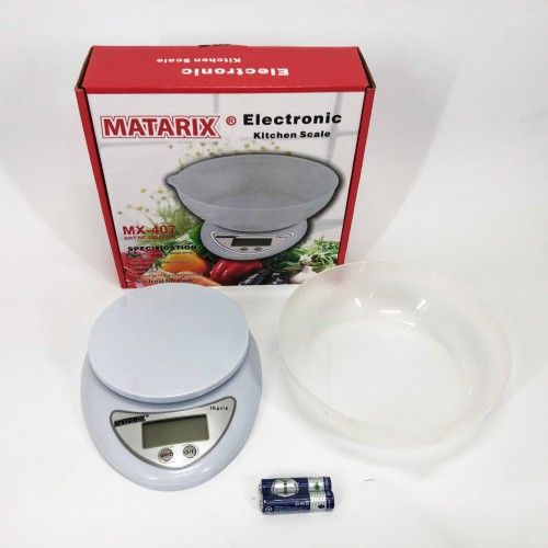 Кухонні електронні ваги з чашею до 5 кг Matarix MX-407, Компактні електронні кухонні ваги