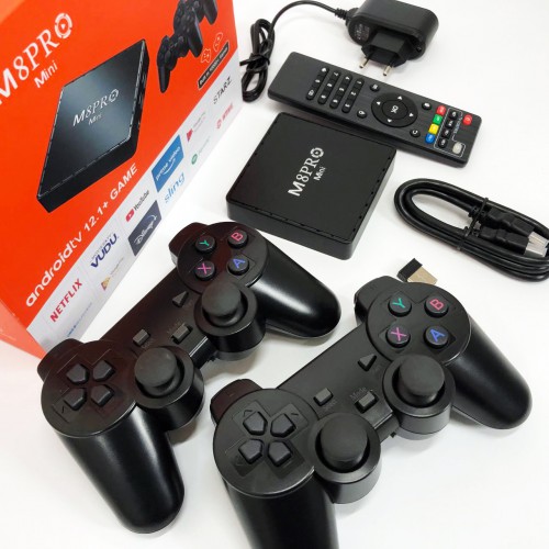 Ігрова телевізійна приставка AndroidTV+Game Box M8PRO Mini + 2 джойстика, Ігрова приставка з підключенням до ТБ