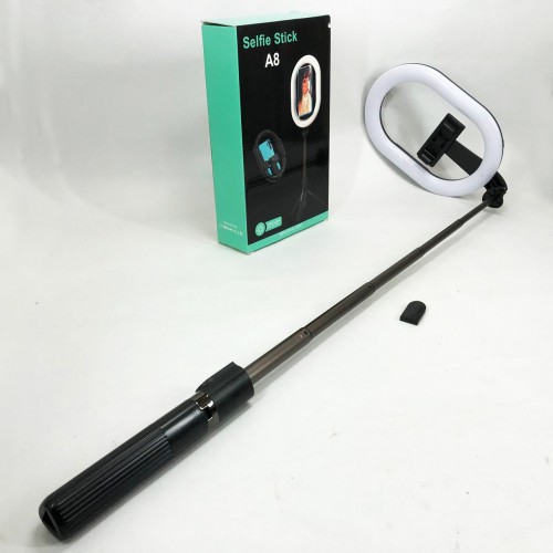 Монопод-штатив для селфі з кільцевою LED лампою Selfie Stick A8 телескопічний з пультом та Bluetooth