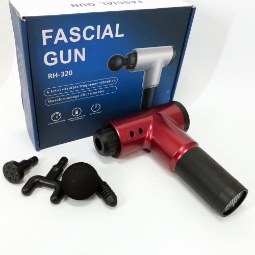 Акумуляторний масажер Fascial Gun KH-320 портативний ручний ударний м'язовий пістолет 4 насадки червоний