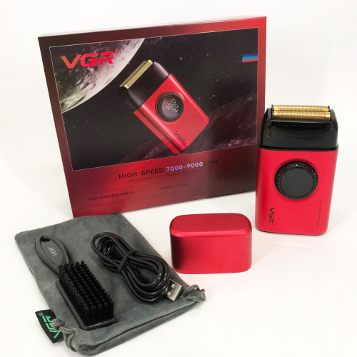 Електробритва VGR V-378 RED шейвер, подвійне лезо + триммер, регулювання потужності 7000-9000 RPM