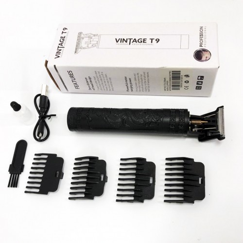 Машинка для стрижки волосся Vintage T9-2 BLACK 4 насадки