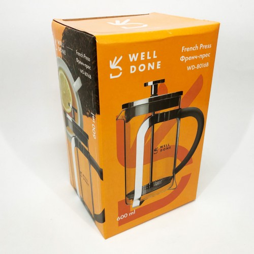 Френч прес Well Done WD-8016B з ручкою soft-touch 600 мл, Френч прес скляний на кухню