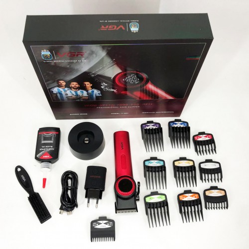 Професійна машинка для стрижки волосся VGR V-001 RED з дисплеєм 9000 об та 10 насадками (1,5-24 мм)