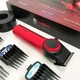 Професійна машинка для стрижки волосся VGR V-001 RED з дисплеєм 9000 об та 10 насадками (1,5-24 мм)