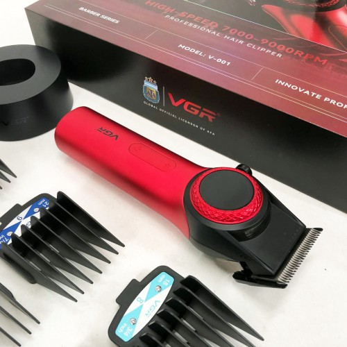 Професійна машинка для стрижки волосся VGR V-001 RED з дисплеєм 9000 об та 10 насадками (1,5-24 мм)