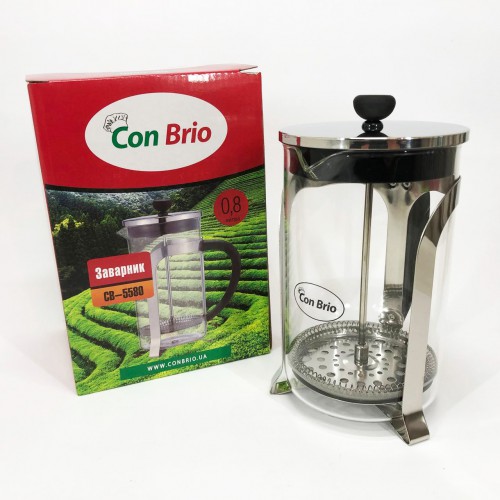 Френч-прес Con Brio CB-5580 0.8 л, Стильний скляний чайник для заварювання, Заварний скляний чайник