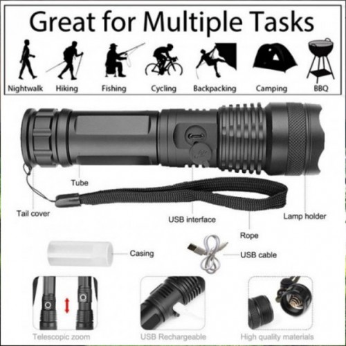 Ліхтар ручний Police X71A-HP50, ЗУ micro USB, 1x18650/3xAAA, zoom, індикація заряду, якісний ліхтарик