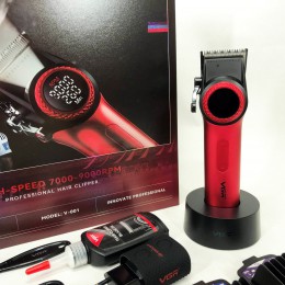 Професійна машинка для стрижки волосся VGR V-001 RED з дисплеєм 9000 об та 10 насадками (1,5-24 мм)