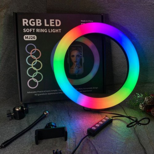 Кільцева світлодіодна лампа RGB LED RING MJ26 26 см з утримувачем телефону, кільцева лампа велика