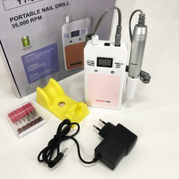 Портативний фрезер для нігтів Nail Drill YT-928 акумуляторний з індикатором заряду на 35 000 оборотів. Колір: білий