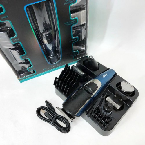 Машинка триммер 4в1 VGR V-172 для стрижки волосся на акумуляторі зарядка USB, електробритва для голови