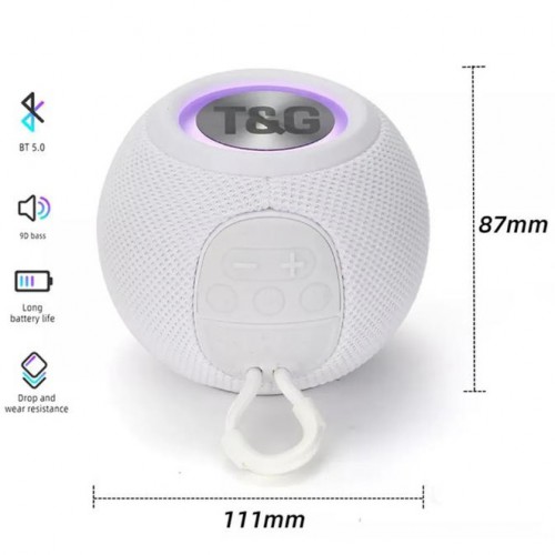Бездротова потужна колонка TG337 з Bluetooth, RGB-підсвічуванням та радіо. Колір: білий