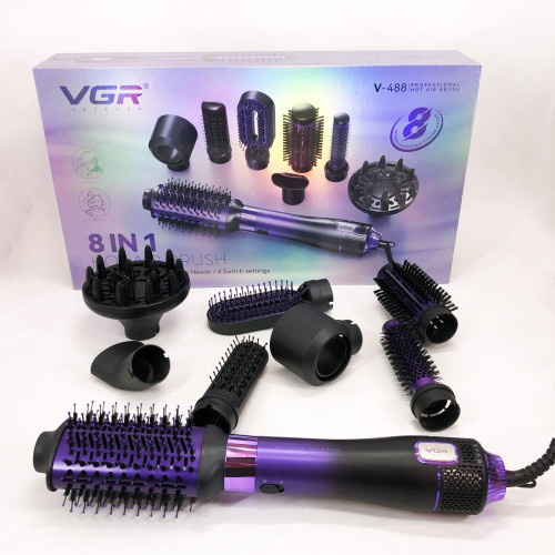 Фен-щітка стайлер VGR 8 в 1 V-488. Колір: фіолетовий