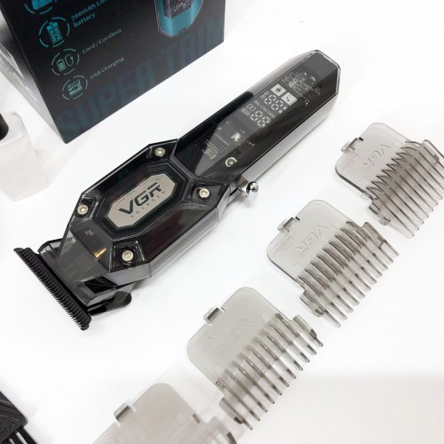 Акумуляторна машинка для стрижки VGR V-900 з дисплеєм бездротова для стрижки волосся. Колір: чорний