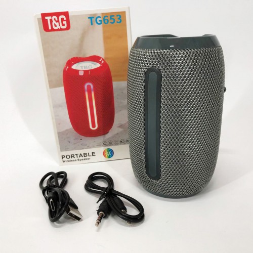 Портативна Bluetooth-колонка TG653 USB з ремінцем, гучна колонка для вечірки. Колір: сірий