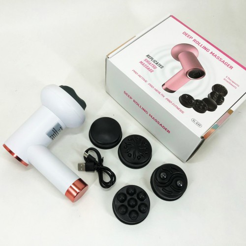 Масажер антицелюлітний для тіла рук та ніг 4 насадки 6 швидкостей Deep Rolling Massager. Колір: білий