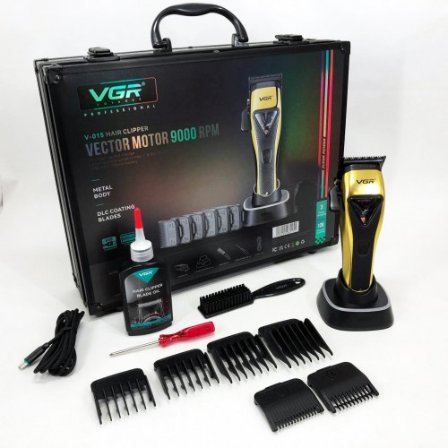 Машинка для стрижки VGR V-015 акумуляторна бездротова професійна 6 насадок