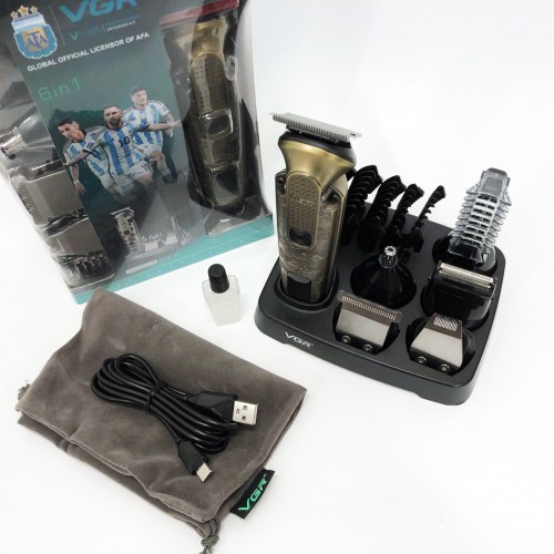 Набір для стрижки VGR 6 в 1 V-095, 16 насадок, Багатофункціональна акумуляторна машинка для стрижки