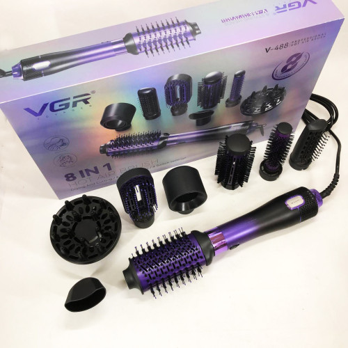 Фен-щітка стайлер VGR 8 в 1 V-488. Колір: фіолетовий