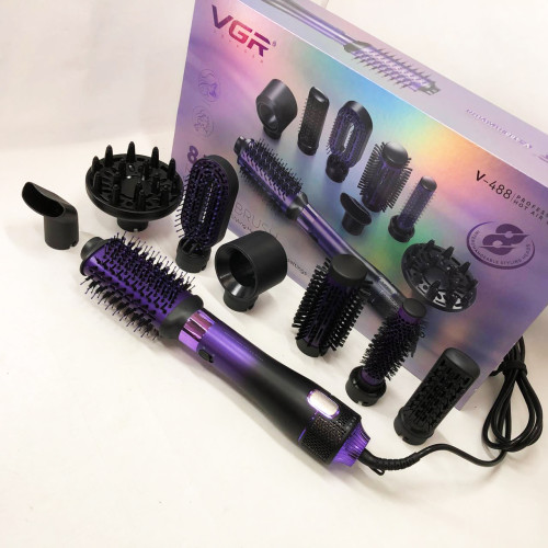 Фен-щітка стайлер VGR 8 в 1 V-488. Колір: фіолетовий
