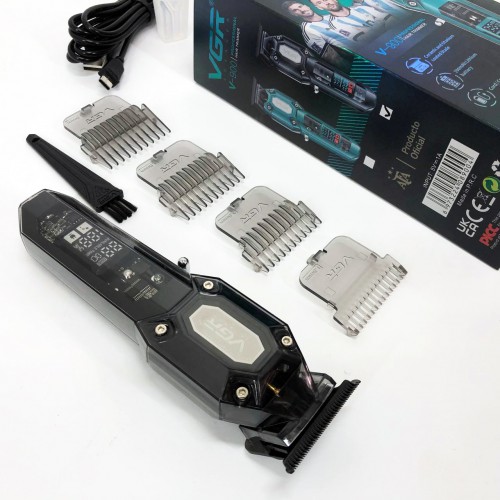 Акумуляторна машинка для стрижки VGR V-900 з дисплеєм бездротова для стрижки волосся. Колір: чорний