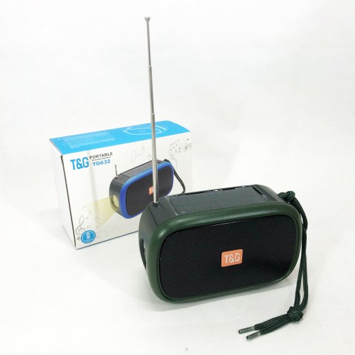 Bluetooth-колонка TG632 з радіо, ліхтарем, сонячною батареєю та гучномовцем. Колір: зелений
