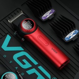 Професійна машинка для стрижки волосся VGR V-001 RED з дисплеєм 9000 об та 10 насадками (1,5-24 мм)