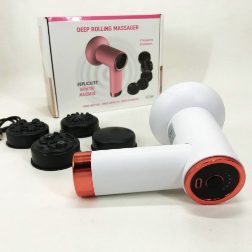 Масажер антицелюлітний для тіла рук та ніг 4 насадки 6 швидкостей Deep Rolling Massager. Колір: білий