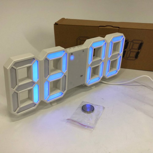 Годинник настільний LY-1089 з білим підсвічуванням LED синій, Годинник настільний професійний електронний
